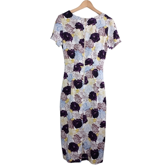 Suno Silk Blend Cutout-Waist Feminine Floral Midi Dress - Picture 3 of 15